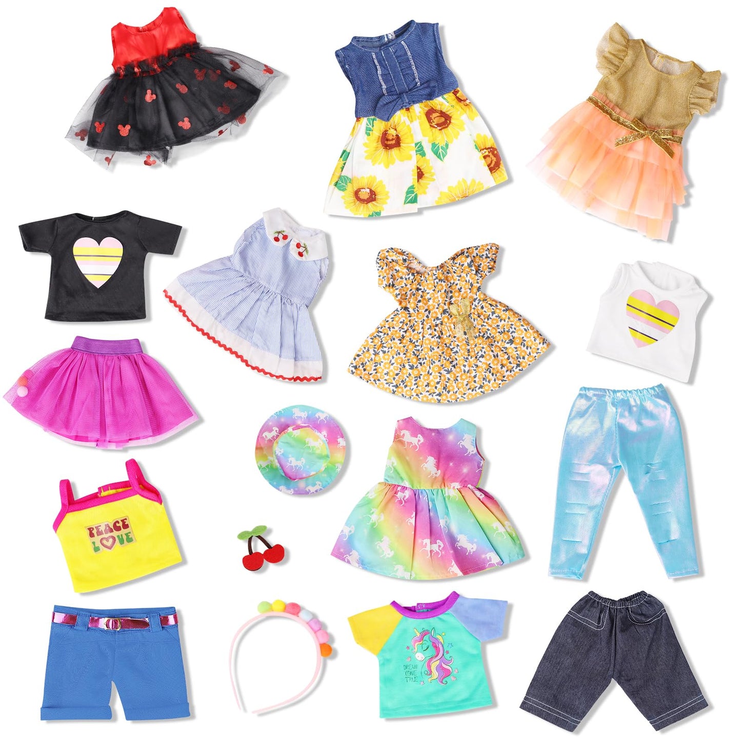 18 Inch Doll Clothes Accessories, Artst 18Pcs Doll Clothes Outfit Dress For 18 Inch, Xmas Gift For Girls(10 Set)