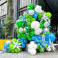 Blue Green White Balloon Arch Kit, Blue Green Balloon Arch With Green Blue White Latex Balloons, Green And Silver Star Foil Ball