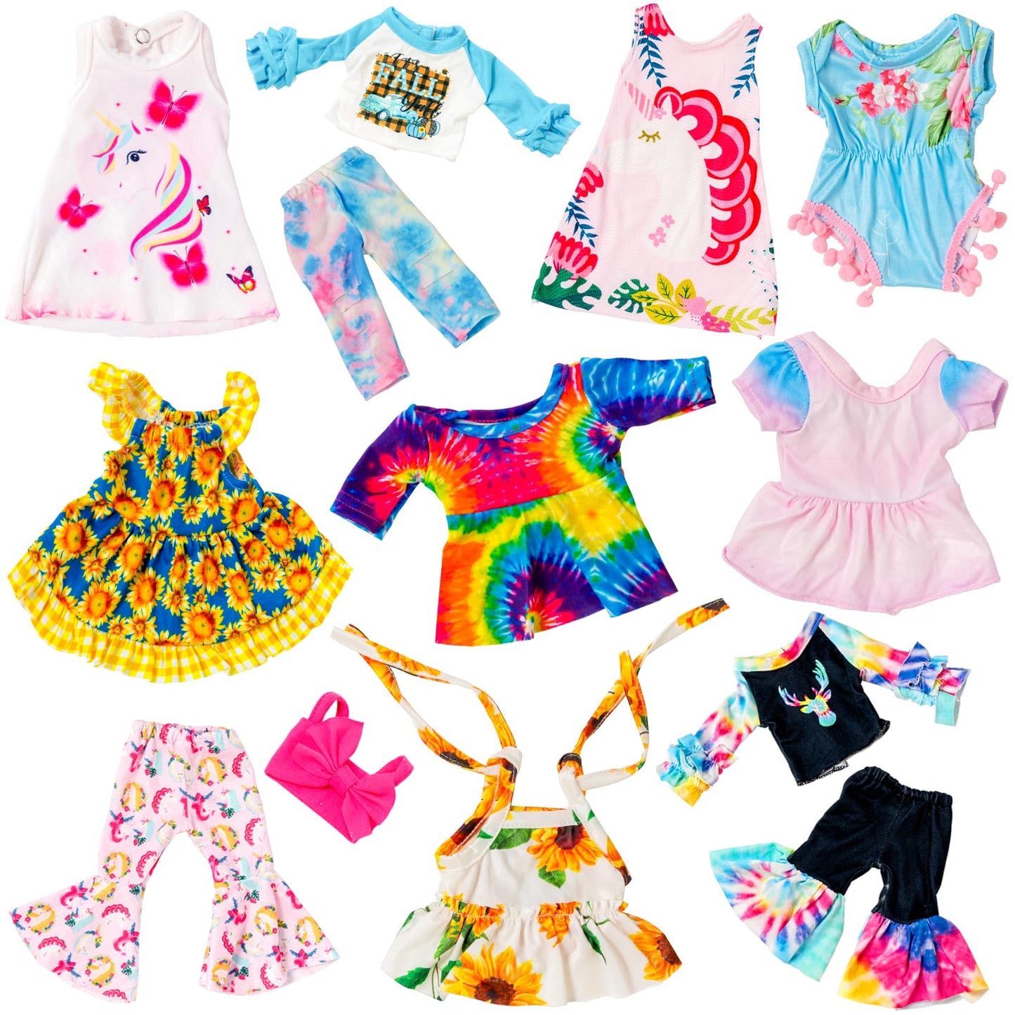 Ecorelf 10Pcs Alive Doll Baby Doll Clothes And Accessories - Including Dresses,T-Shirts,Pants,Jumpsuit,Bell-Bottomed Pants For K