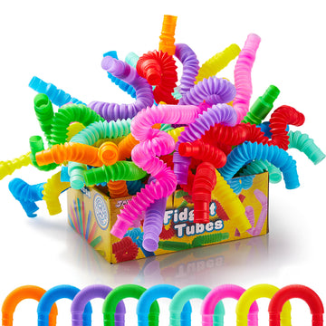 Joyin 72 Pack Pop Tubes, Sensory Toys（Small） Fidget Tubes Party Favors - 9 Colors, Connectable And Extendable For Stress Relief - Perfect For Party, Classroom Exchange, School Reward