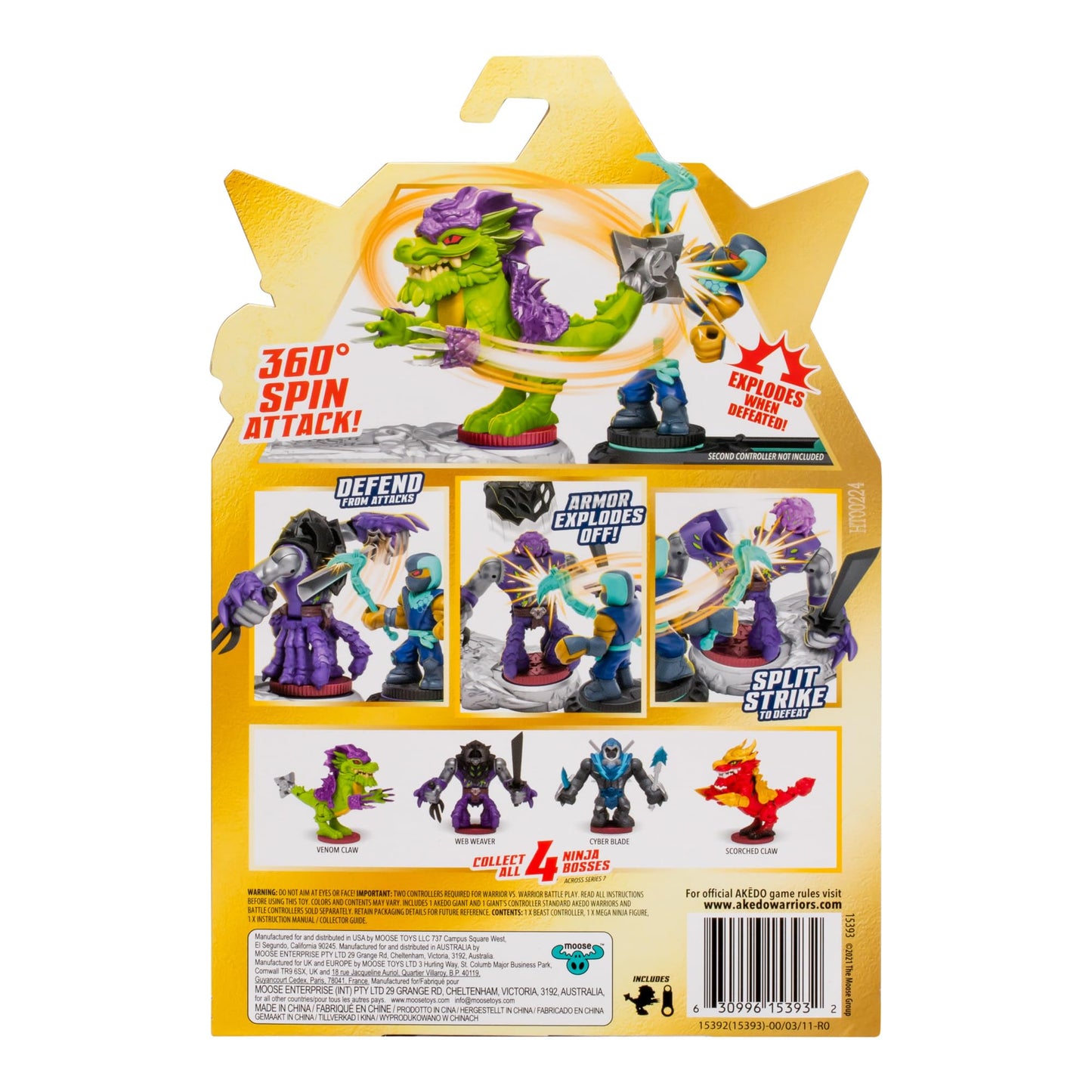Legends of Akedo Ninja Bosses  Scorched Claw  3 Tall Battling Action Figure with 360 Tail Whip and Claw Attack Spin Action  Double Defense protective covering That Pops Off When Struck  4 Ninja Bosses to Collect