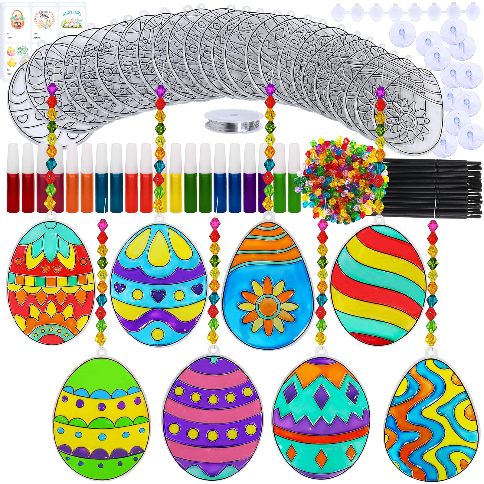 24 Sets Easter Egg Suncatcher Ornaments Decoration Diy Window Paint Art Stickers Craft Kit 8 Designs Easter Egg Suncatchers For Kids Classroom Easter Spring Activity Art Projects Basket Party Favors