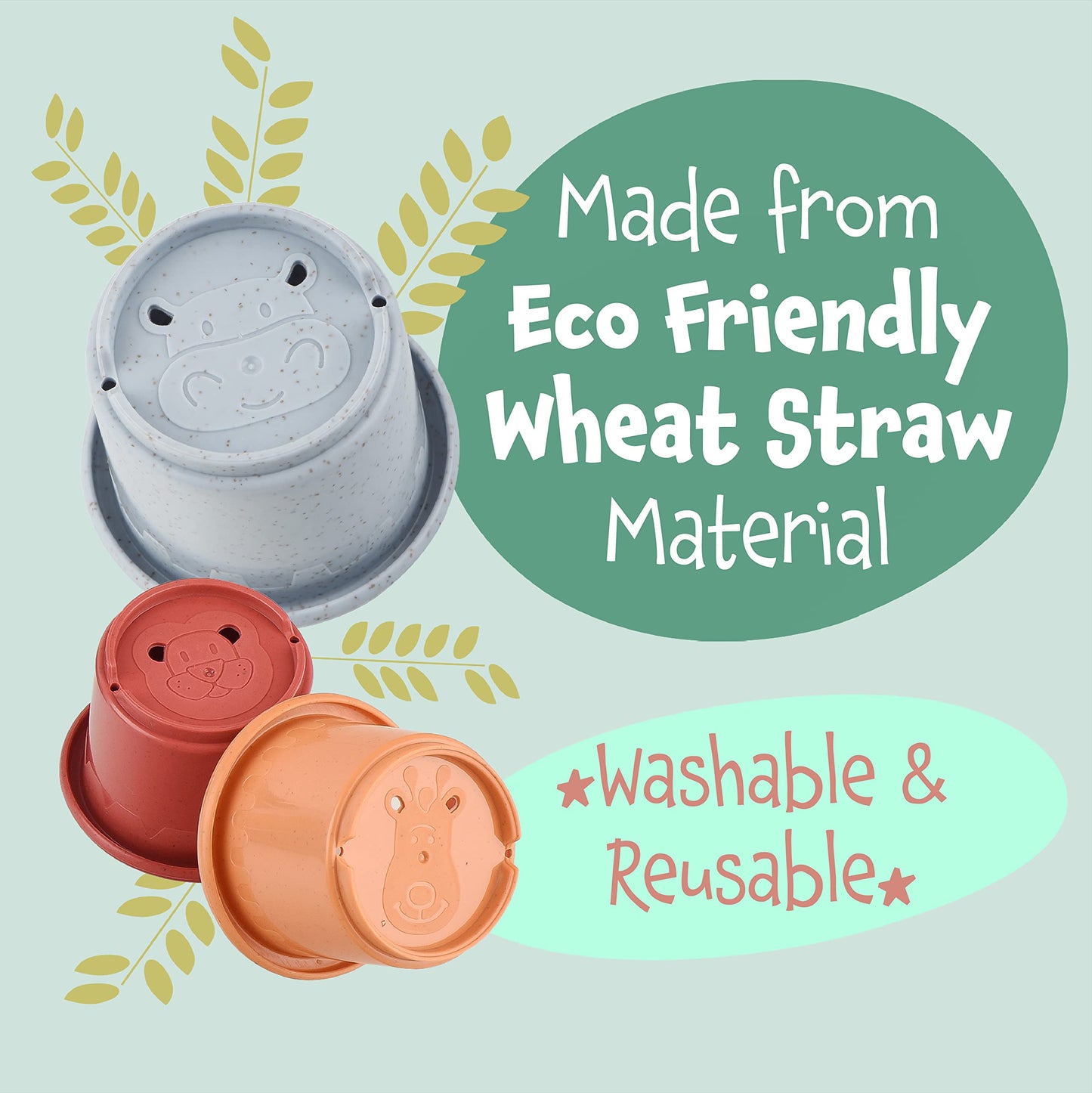 [8 PC] Stacking Cups for Rabbits - Wheat Straw Rabbit Toys with Cute Animal Designs - Bunny Stacking Cups to Play with Rabbits - Nesting Toys for Rabbits to Keep Busy - Graduated Sized Stackable Toys