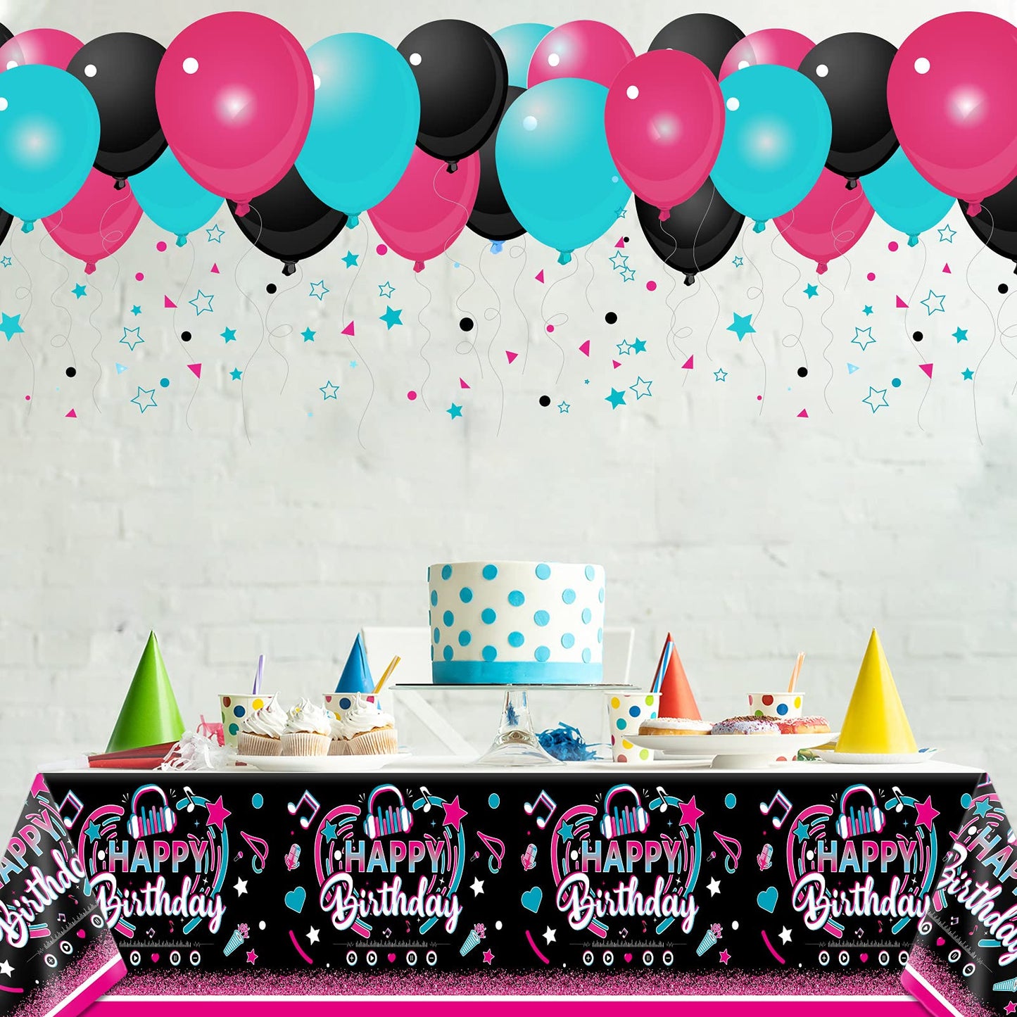 3 Pieces Music Party Tablecloth Happy Birthday Table Cover Decoration Music Note Social Media Themed Party Supplies Favor Disposable Plastic Tablecloth