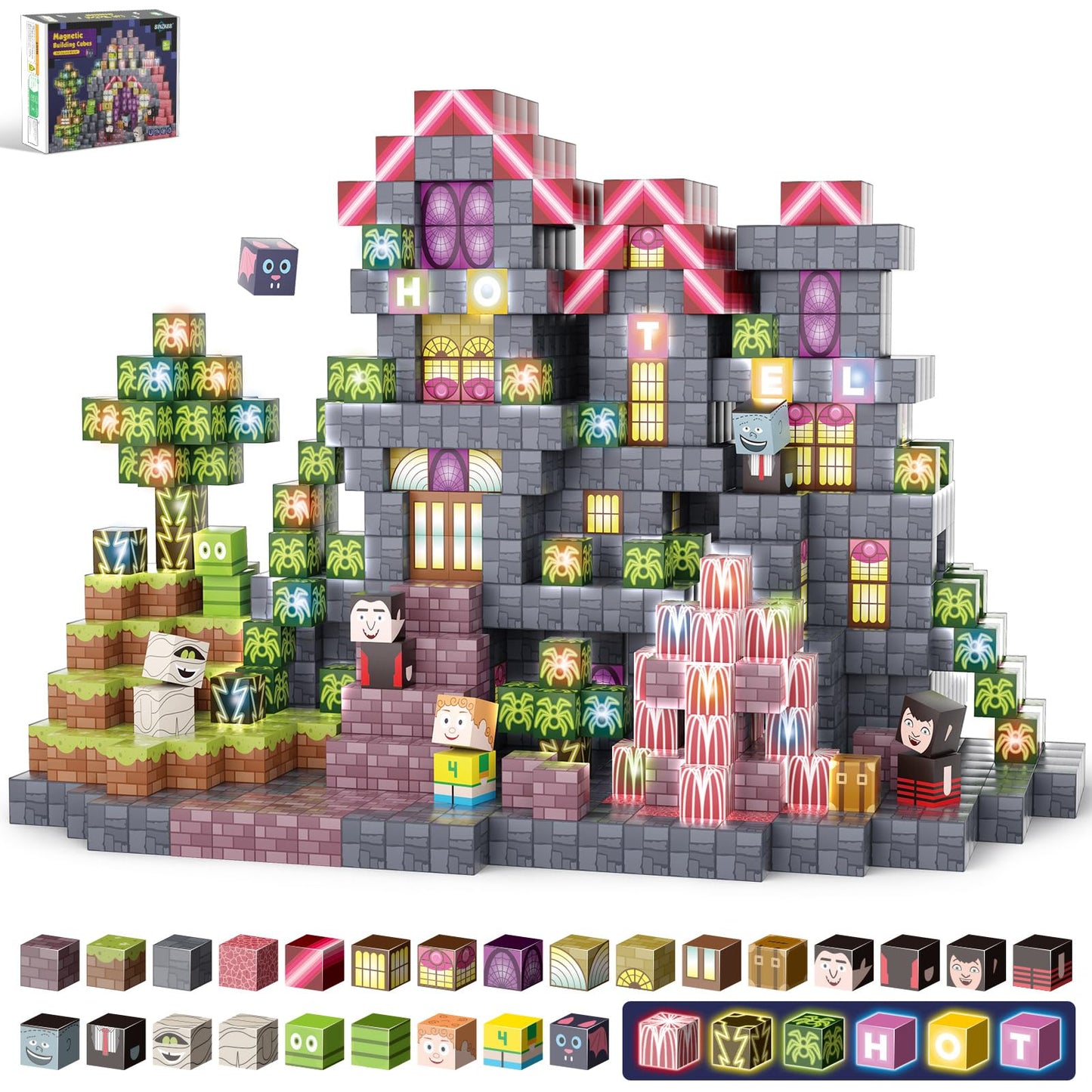Magnetic Blocks -198Pcs Enchanted Hotel Magnetic Building Cubes,Educational Sensory Stacking Kit & Stem Learning Play,Christmas