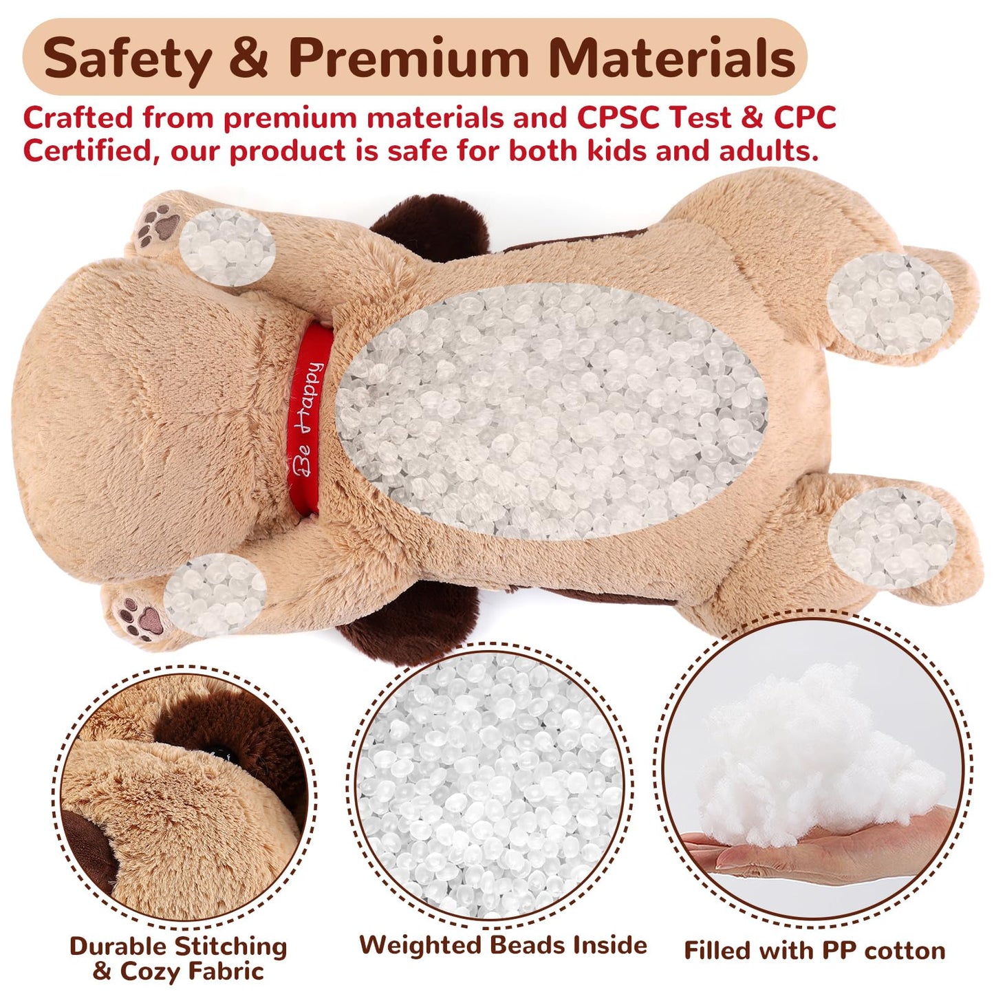 meowtastic Weighted Plush Dog - 22" 4.5 lbs Brown Cotton Stuffed Animal - Cute Gift for Kids & Adults