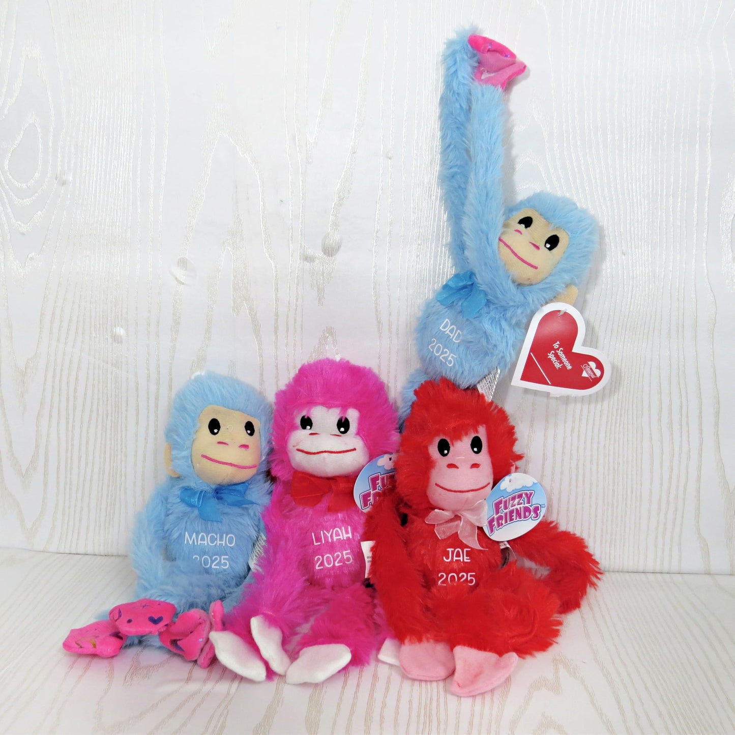 Kenzie'S Boutique Handmade Personalized Valentines Day Hanging Monkey Plush Gift For Kids - Custom Stuffed Animal Name - Hanging