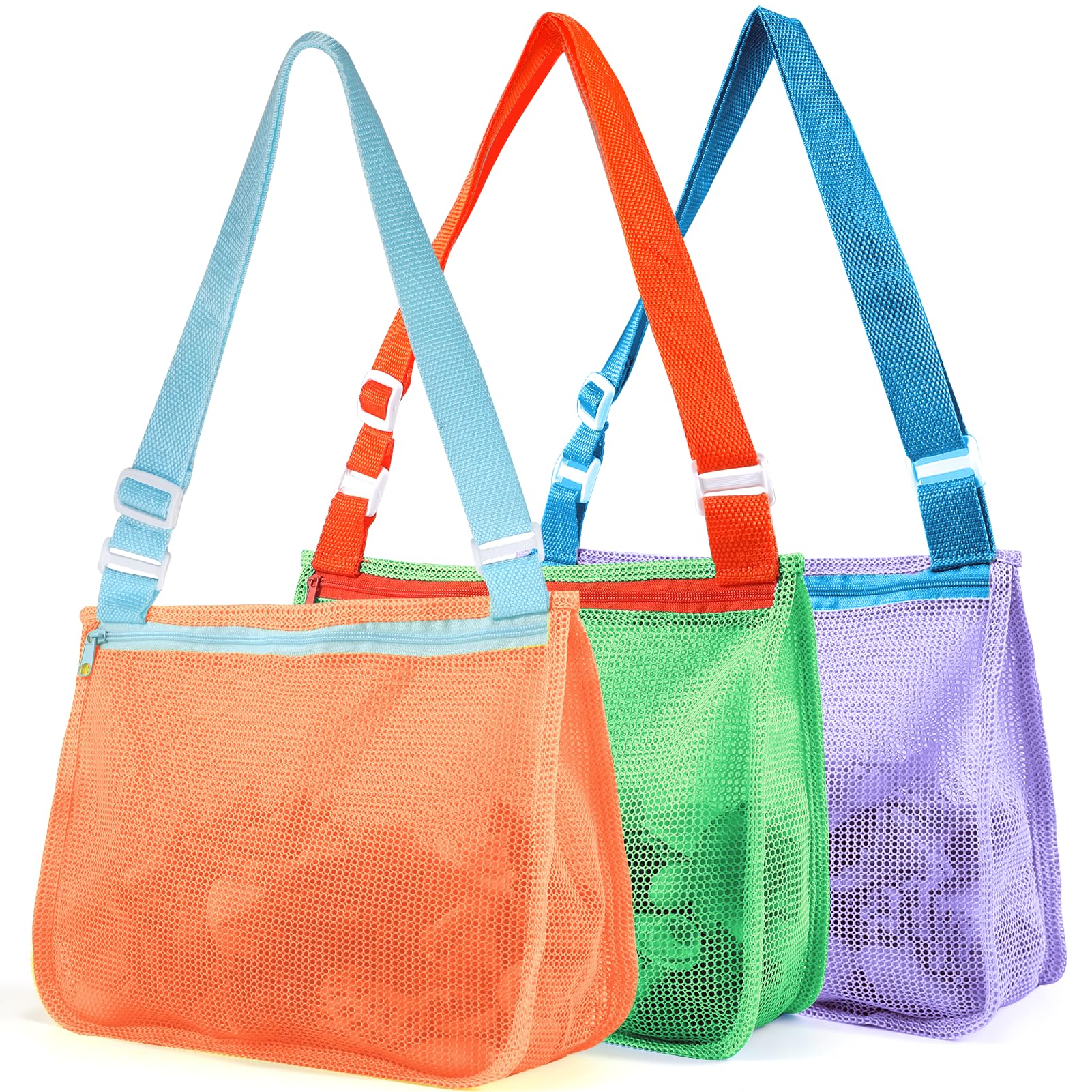Clapet Mesh Beach Bag For Kids Sand Toys, 3 Pack Shell Collecting Bag For Beach Toys Seashell Swimming Accessories For Boys Girl