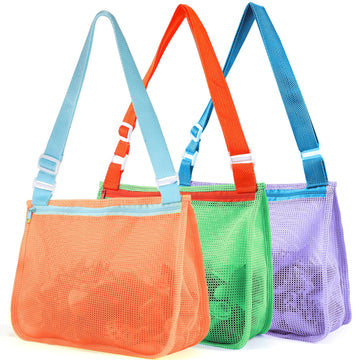 Clapet Mesh Beach Bag For Kids Sand Toys, 3 Pack Shell Collecting Bag For Beach Toys Seashell Swimming Accessories For Boys Girl
