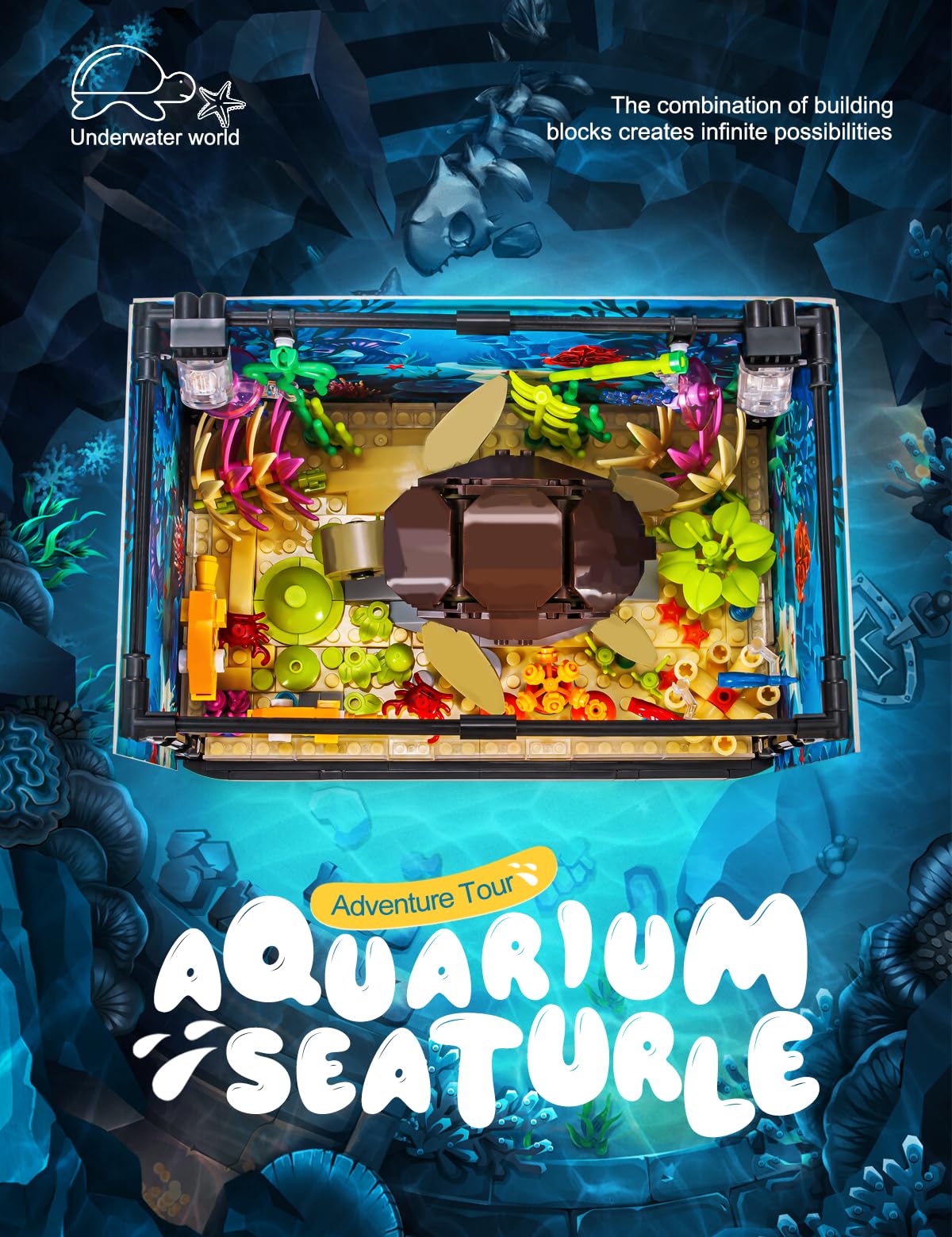 SEMKY Turtle Building Blocks Set, 753 Pieces, LED Lights, Plastic, 9.4" x 5" x 6", Creative Sea Animal Model for Kids and Adults