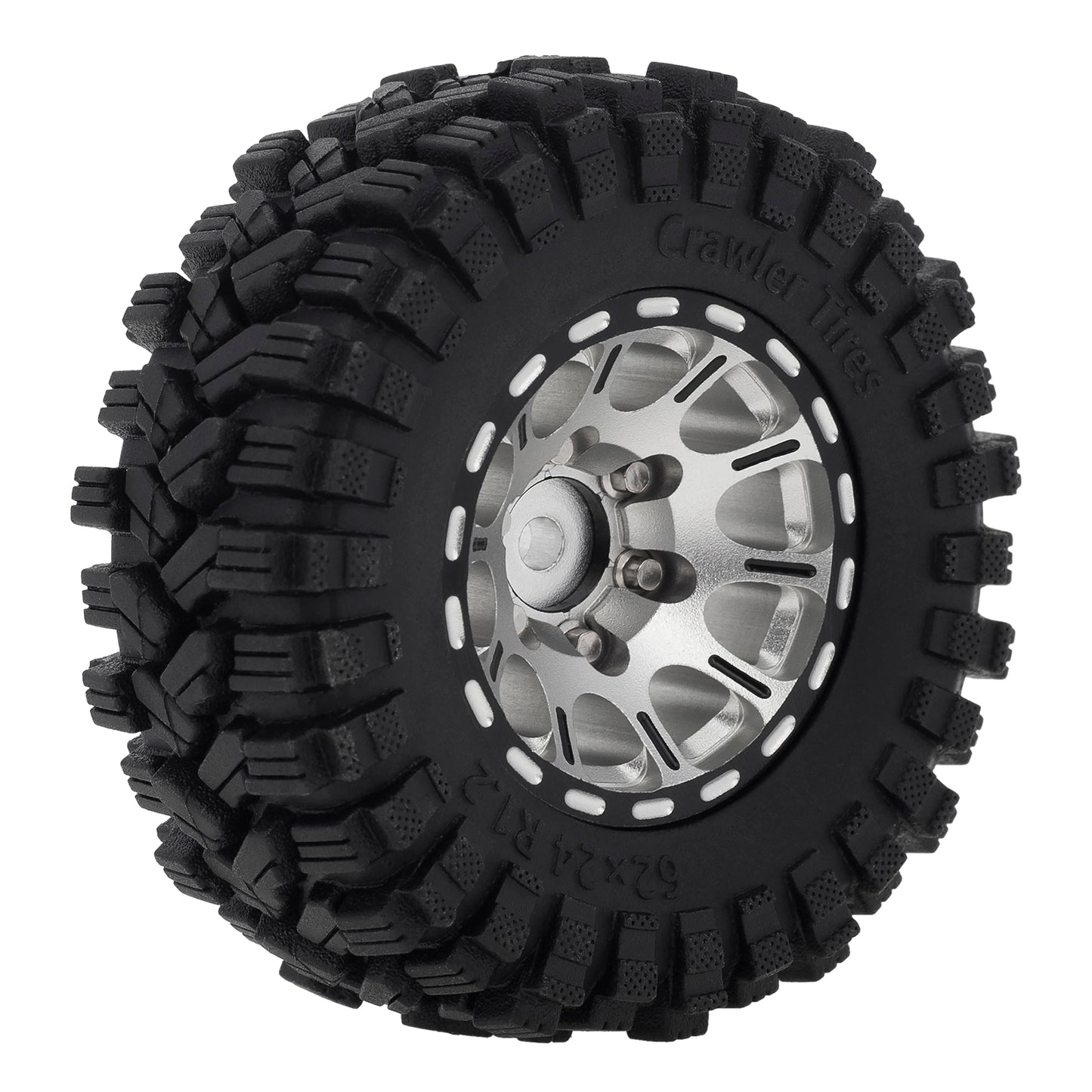 Meus Racing 1.2 Beadlock Wheels Tires Set Brass Rim For Trx4M Scx24 Fcx24 Ax24 1/24 1/18 Rc Crawler Car, Negative 4Mm 42G (Silve