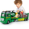 Dwi Dowellin Carrier Truck Toy - 25.6" Semi Truck with Helicopter & Dinosaurs, Green, Model 666-72F, Ideal for Kids Ages 3-6+