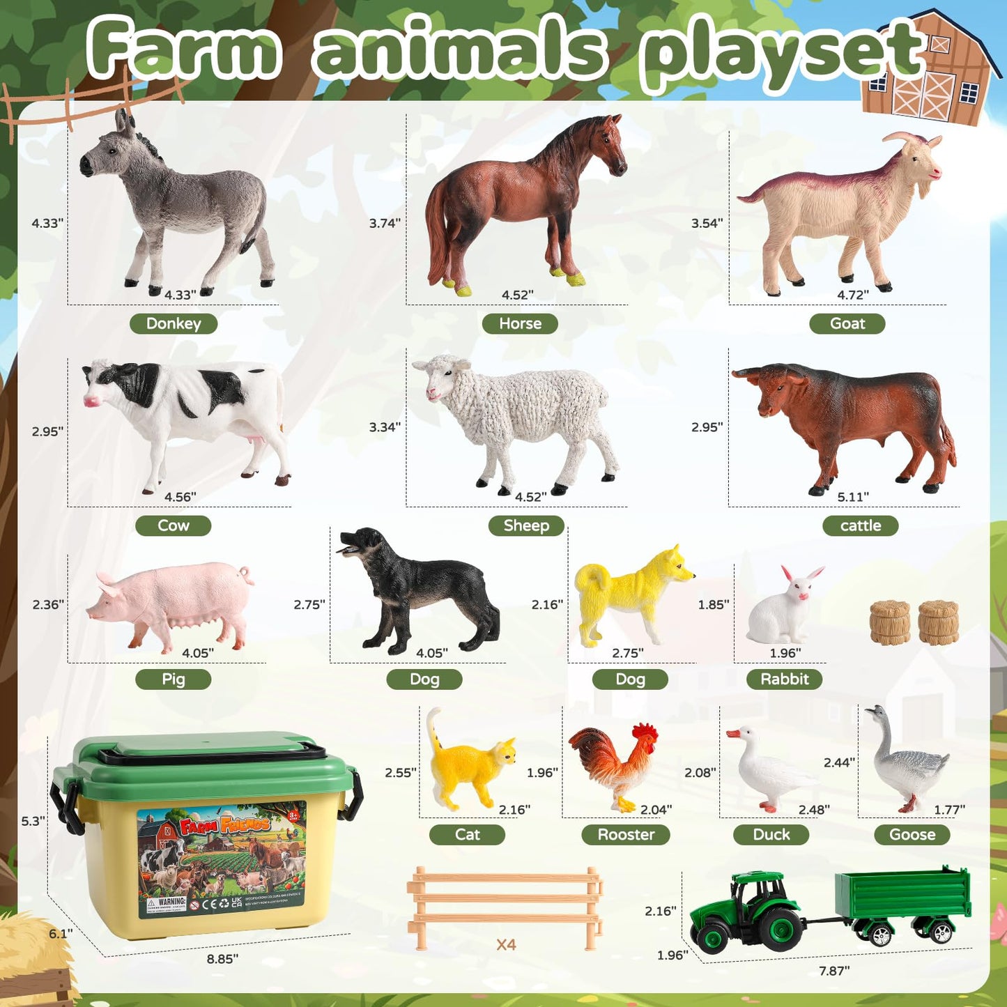 Waiiw Farm Animal Toys For Toddlers,23 Pcs Animal Toys With Realistic Animal Figurines,Tractor Toy And Fence,Farm Playset Educat