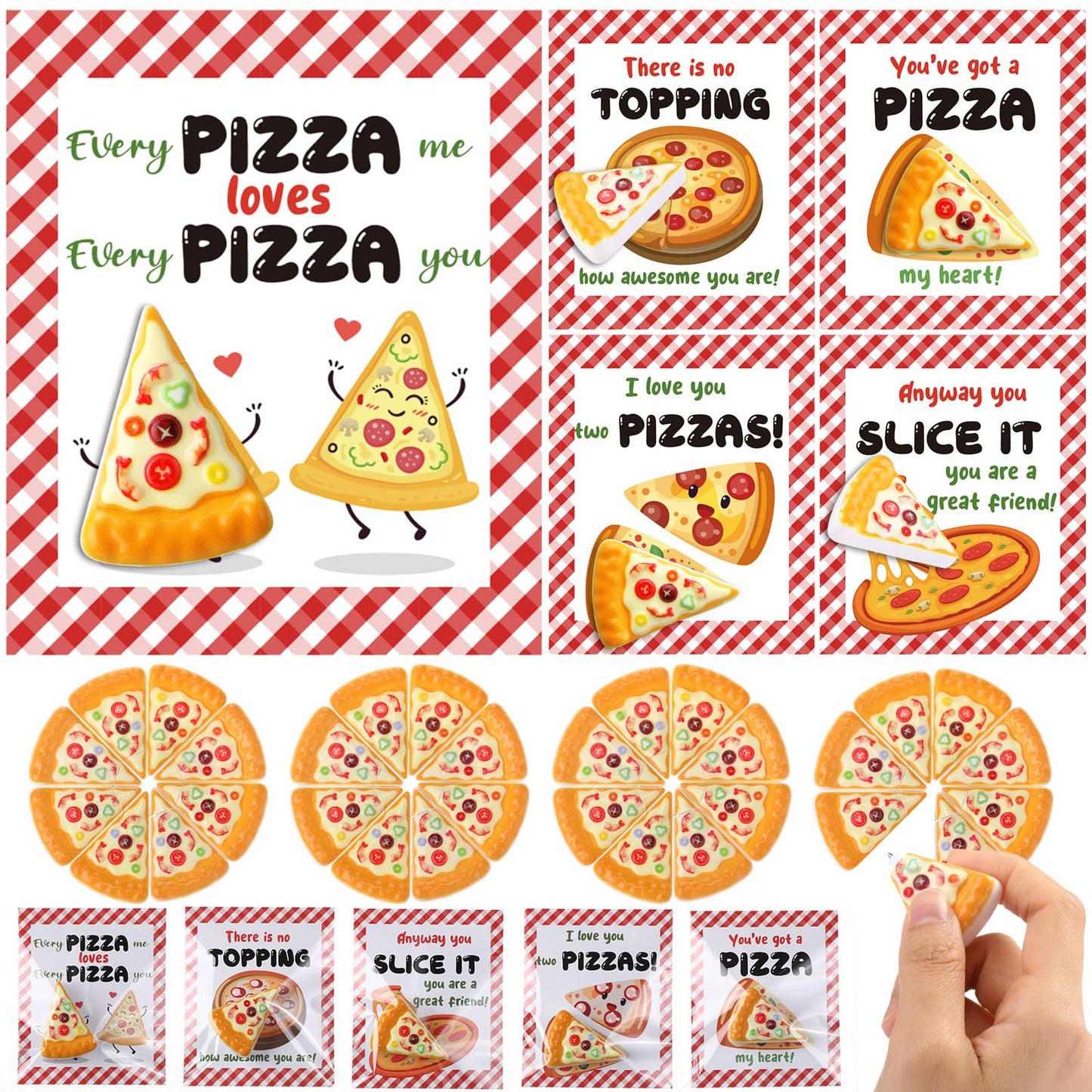 Saypacck 30 Pack Valentines Day Gifts with Mini Pizza Pens Valentine Cards Pizza Party Favors for Gifts Exchange