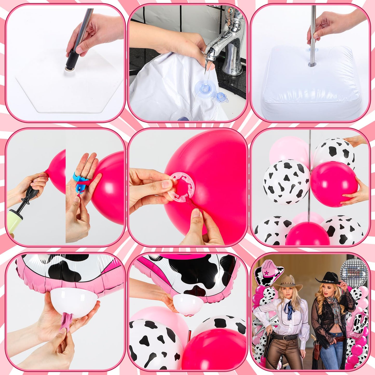 Kasyat Disco Cowgirl Balloon Column Kit - Hot Pink & Silver, Includes 4D Hat, Boots, and Balloons, Model AU-Kasyat-1775 for Birthday Parties