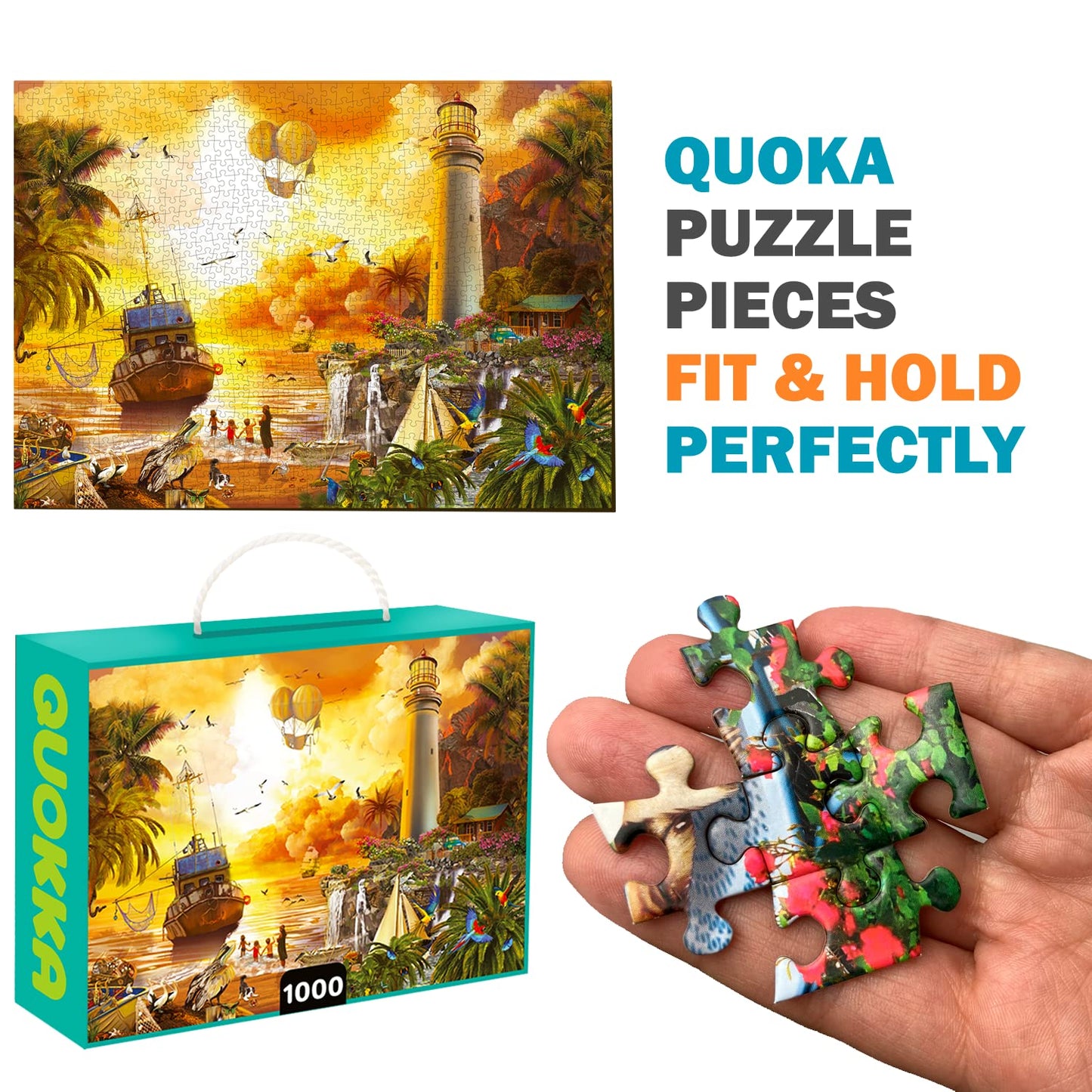 Quokka Puzzles for mature-themeds 1000 Pieces and Up - 3 Pack of 1000 Piece Puzzles for Kids Ages 8-10-12 - Enjoy Market  Lighthouse and Camping Designs for Women and Men