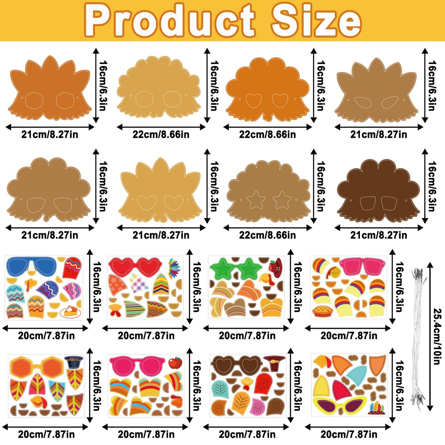 Jansun 24 PCS Thanksgiving Turkey Masks Craft Kit, DIY Paper Thanksgiving Crafts for Kids Make Your Own Turkey Mask Fall Party F
