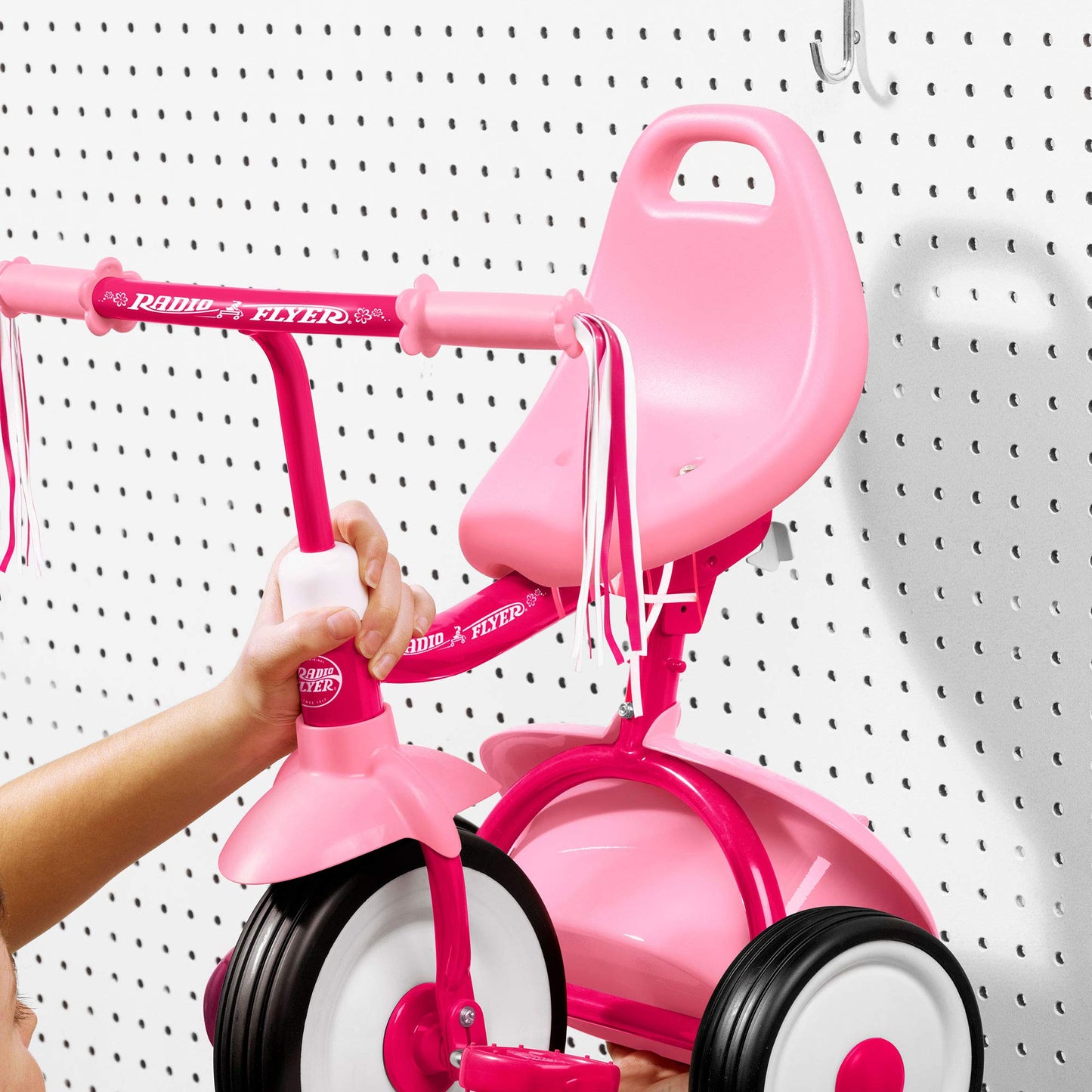 Radio Flyer 415PS Kids Trike - Adjustable Steel Frame, Pink, 15.35"L x 14.76"W x 21.26"H, Storage Bin & Handle Streamers