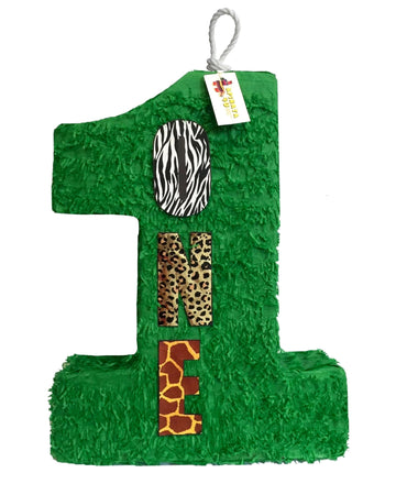 Apinata4U Large Green Number One Pinata, Jungle Theme For Kids Party, Animal Print Birthday Party, Boys And Girls 1St Birthday, Safari Theme Party Decor, Party Favor For Kids, 20 X16 X 4 Inches