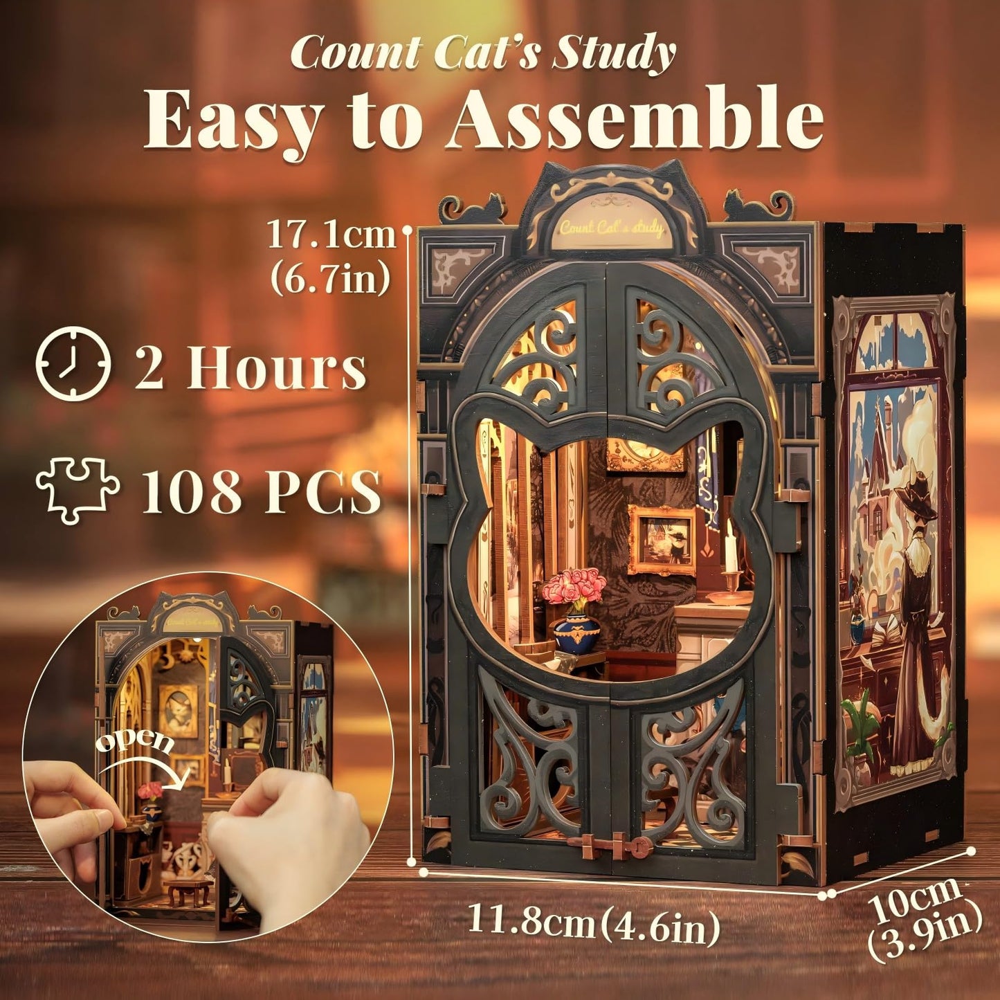 Fsolis Book Nook Kit - DIY Miniature Dollhouse Kit 3D Puzzles for mature-themed Beginners Tiny House Mini Booknook Craft Bookshelf Decor  156 Wooden Pieces  Gifts for Women Teenagers (Cooking Bookstore)