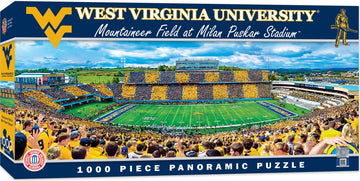 Masterpieces Sports Puzzle - Stadium Panoramic 1000 Piece Jigsaw Puzzle For Adults - West Virginia Mountaineers Ncaa Stadium Panoramics Center View - 13'X39'