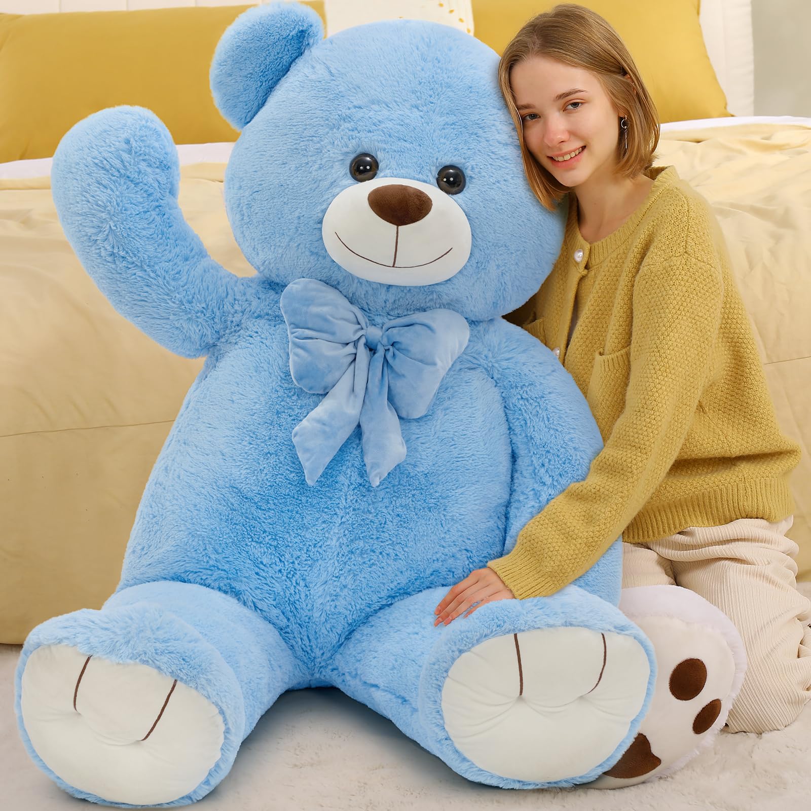 Tezituor Giant Teddy Bear 5 Feet  Soft Big Bear Stuffed Animal Life Size Plush Bear Toy Valentine's Christmas Birthday Gift for Girlfriend Kids Blue