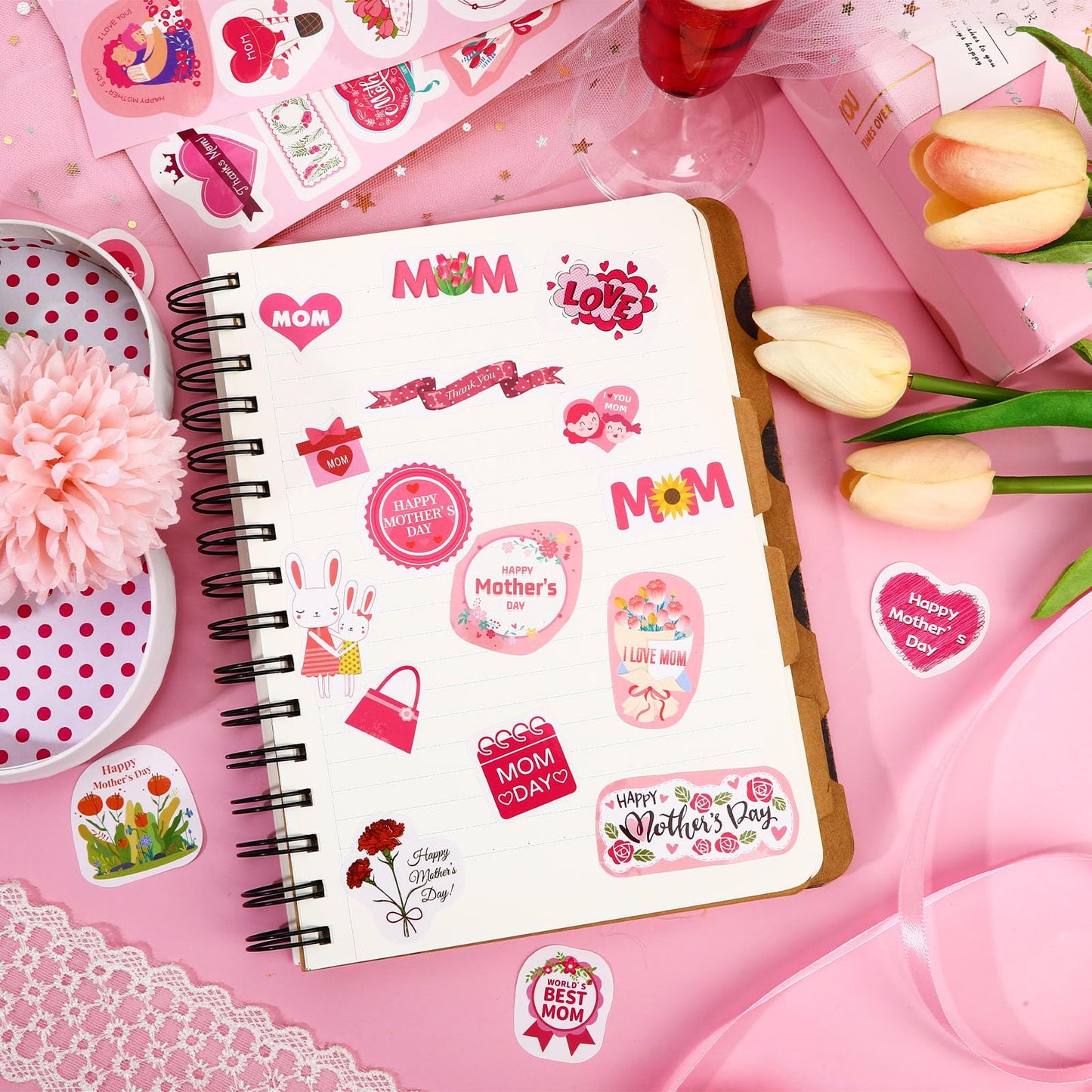 JULMELON 480PCS Happy Mothers Day Stickers, 30 Sheets Cute Mom Stickers Bulk Mothers Day Labels Stickers for Cards Envelopes DI