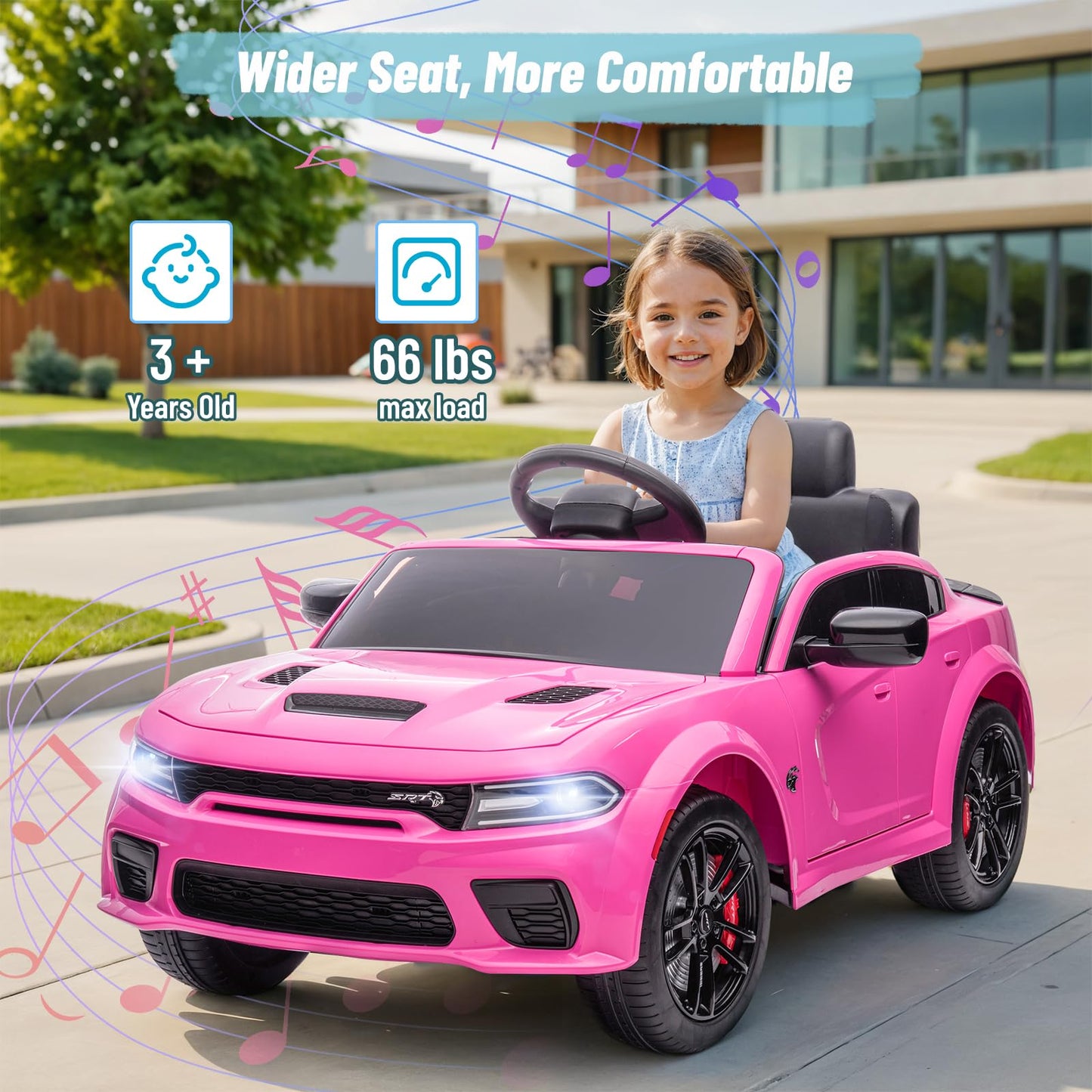 Electric Car For Kids,Licensed Dodge Charger Srt Hellcat Ride On Car,3.1Mph Max Speed,12V 7A Kids Electric Vehicle With Remote C