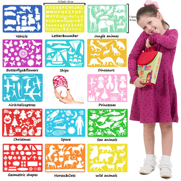 Art with Smile Drawing Stencils Kit - 300 Shapes, A4/Letter Size, Child-Safe, Non-Toxic, Red Carry Case, Perfect for Kids' Creativity