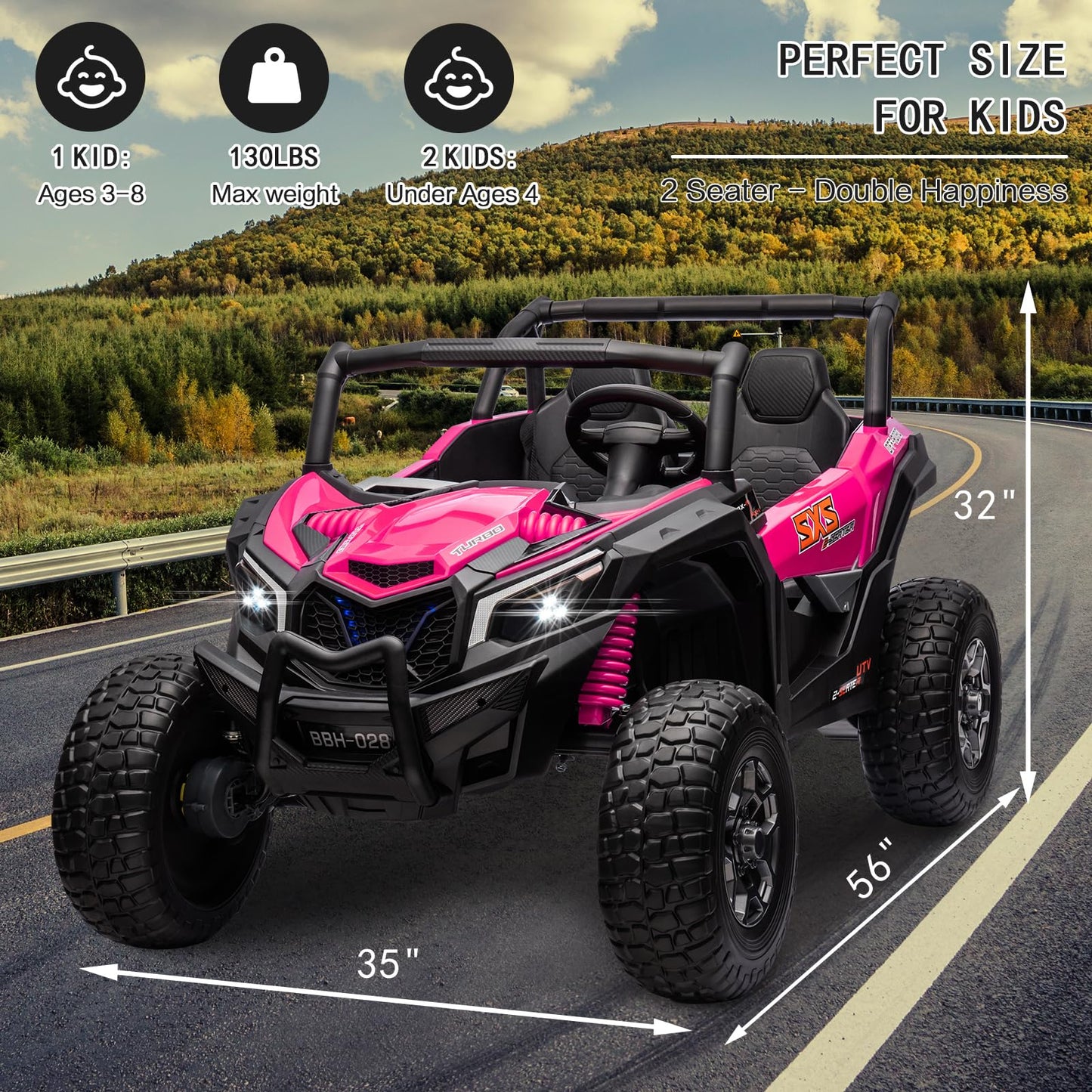 Molachi 24V Kids Ride On Car Truck, 4Wd Kid Remote Control Vehicle, 2 Adjustable Seater Children Electric Cars, 3 Speeds, Led Li