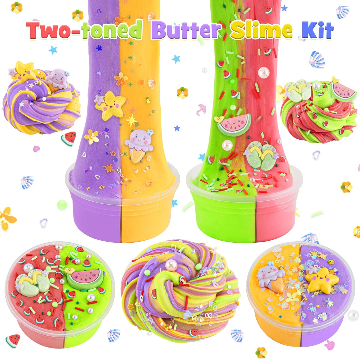 Lawoho 2X120Ml Butter Slime Kit Includes Two-Toned Butter Slime With 6 Packs Add-Ins, Slime For Kids Party Favors, Butter Slime For Kids Birthday Halloween Christmas, Slime Kit For Girls & Boys(Sand)
