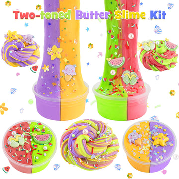 Lawoho 2X120Ml Butter Slime Kit Includes Two-Toned Butter Slime With 6 Packs Add-Ins, Slime For Kids Party Favors, Butter Slime For Kids Birthday Halloween Christmas, Slime Kit For Girls & Boys(Sand)