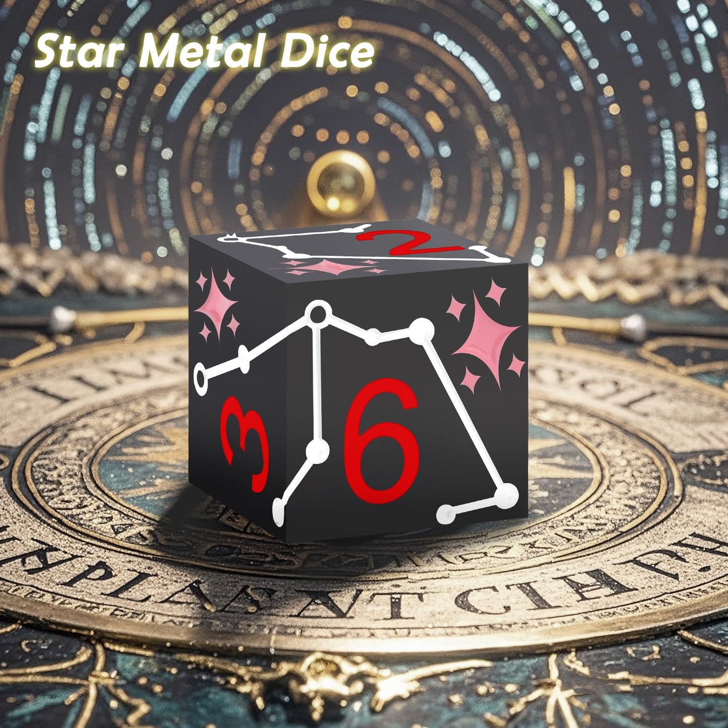 PJOY Metal Dice Set D&D Star Dice Set DND Polyhedral Dice for RPG Role Playing Games Dungeons and Dragons TTRPG Black Red Pink D