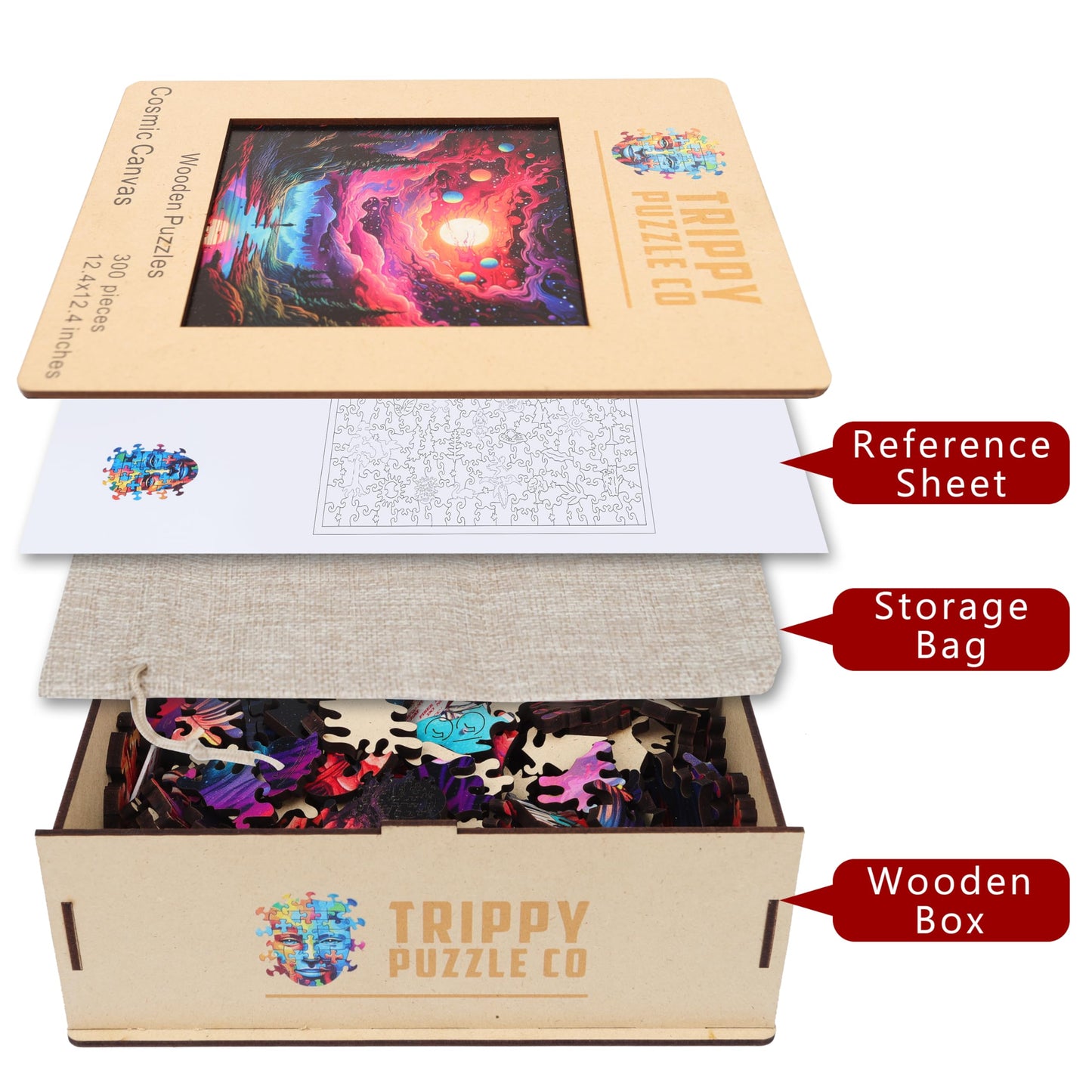 Trippy Puzzle Co - Wooden Jigsaw Puzzle For Adults - Challenging 300 Piece Puzzle With Cool Shapes - Outer Space Planets Puzzle