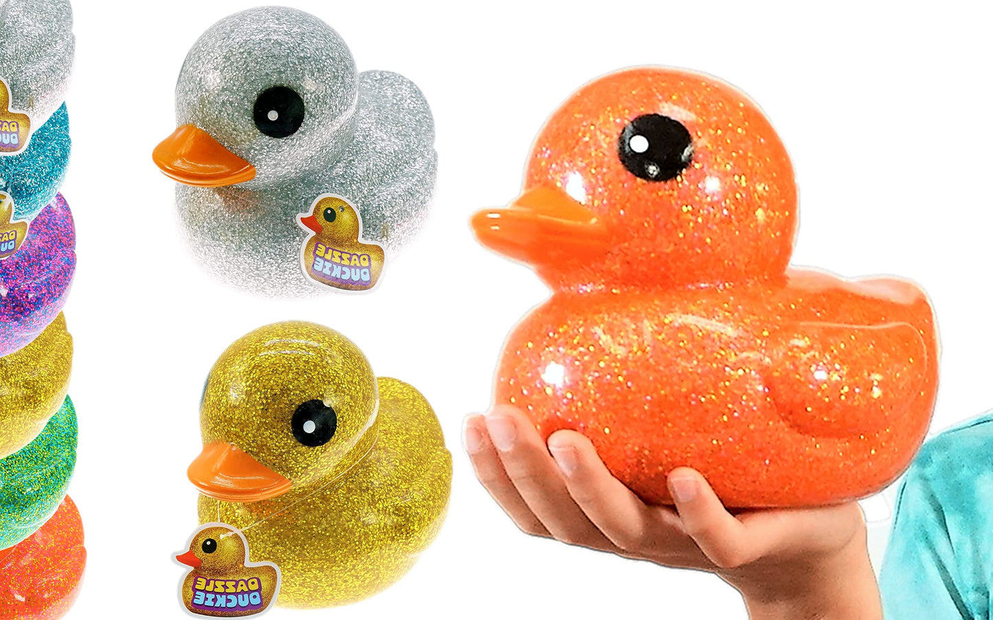 JA-RU Giant Glitter Rubber Ducks (2 Ducks Assorted) 7'' Large Rubber Duck. Kid Bath Toys. Stress Relief Fidget. Beach & Pool Toy