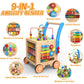 WOODMAM 9-in-1 Wooden Activity Cube & Baby Walker | Adjustable Sit-to-Stand Learning Toy for Toddlers, Boys & Girls, Medium Size