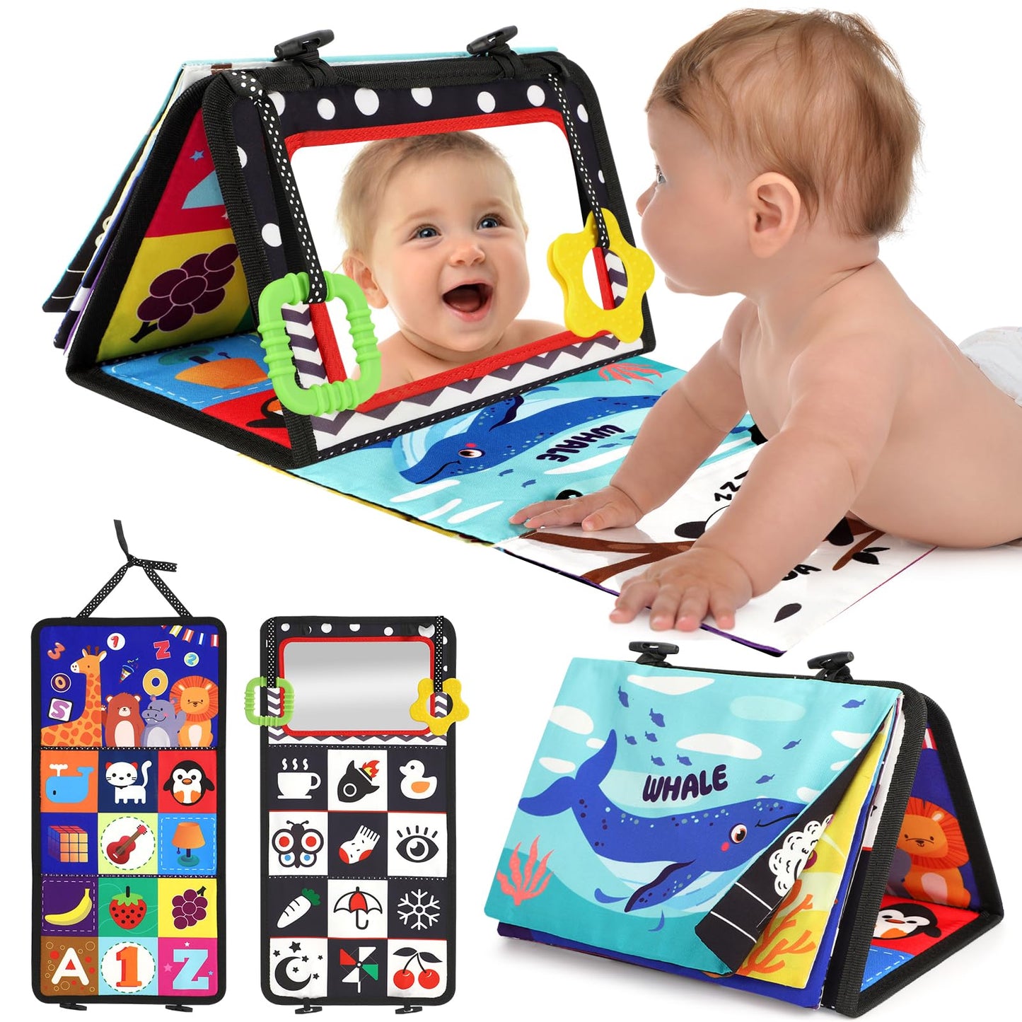 Urmywo Tummy Time Toy - Black And White High Contrast Baby Toys For Newborn - Baby Visual Stimulation Mirror - Montessori Sensory Crinkle Toy For Infant 0-3-6-12 Months - Easter Basket Stuffers Gift