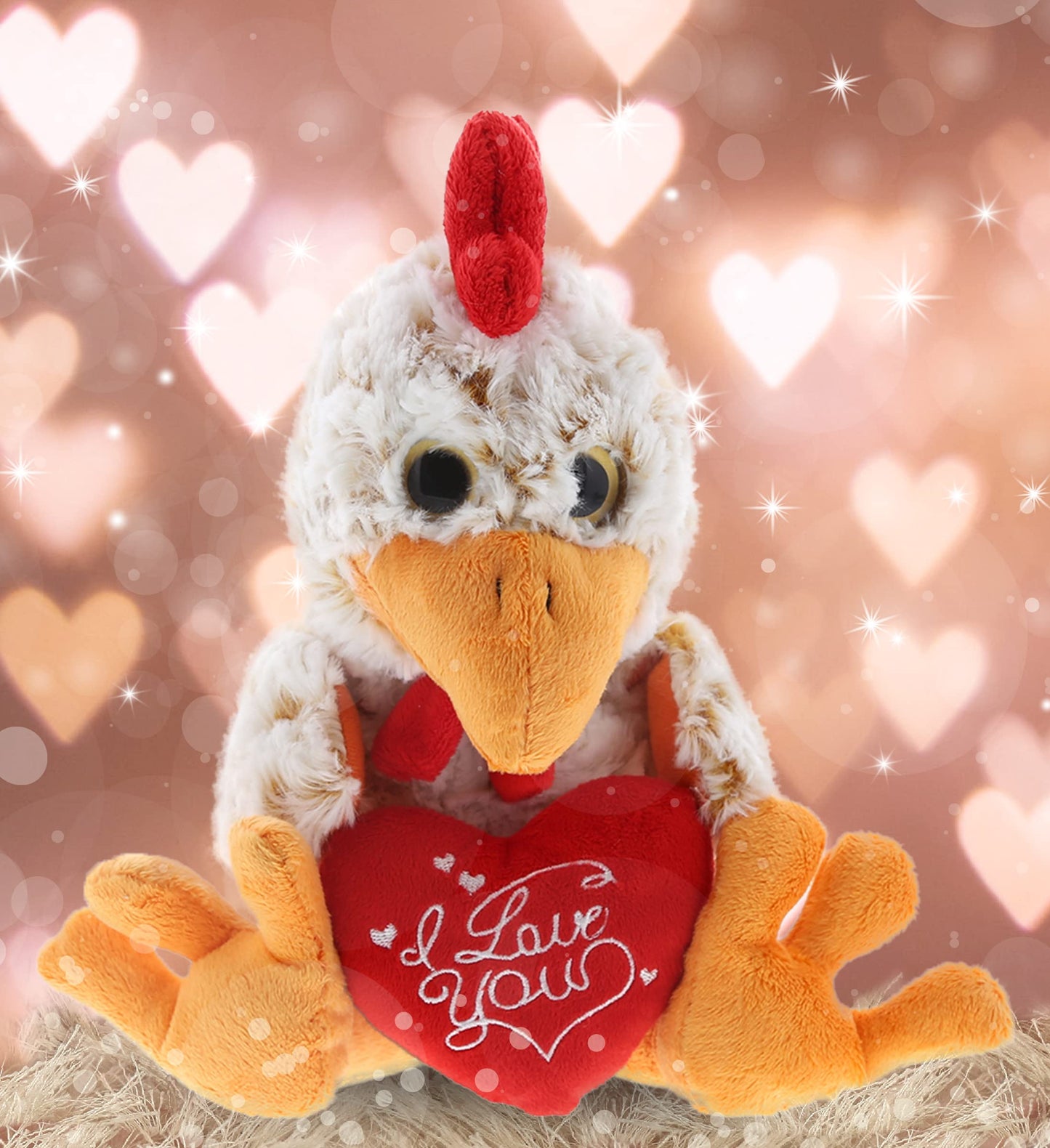 DolliBu Plush Sitting Rooster with Red Heart - 6.5 Inch Cute Stuffed Animal Gift for Valentine's Day, Birthdays, Anniversaries
