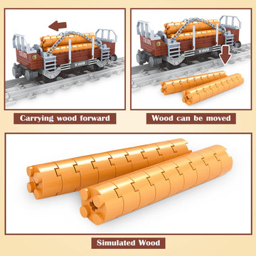 Finger Rock City Freight Train Car Building Toy Sets, Classic Wooden Carriage Cargo Train Model, 150 Pcs Moc Construction Toys For Train Lovers,Stem Gifts For Boys Girls 6 7 8+