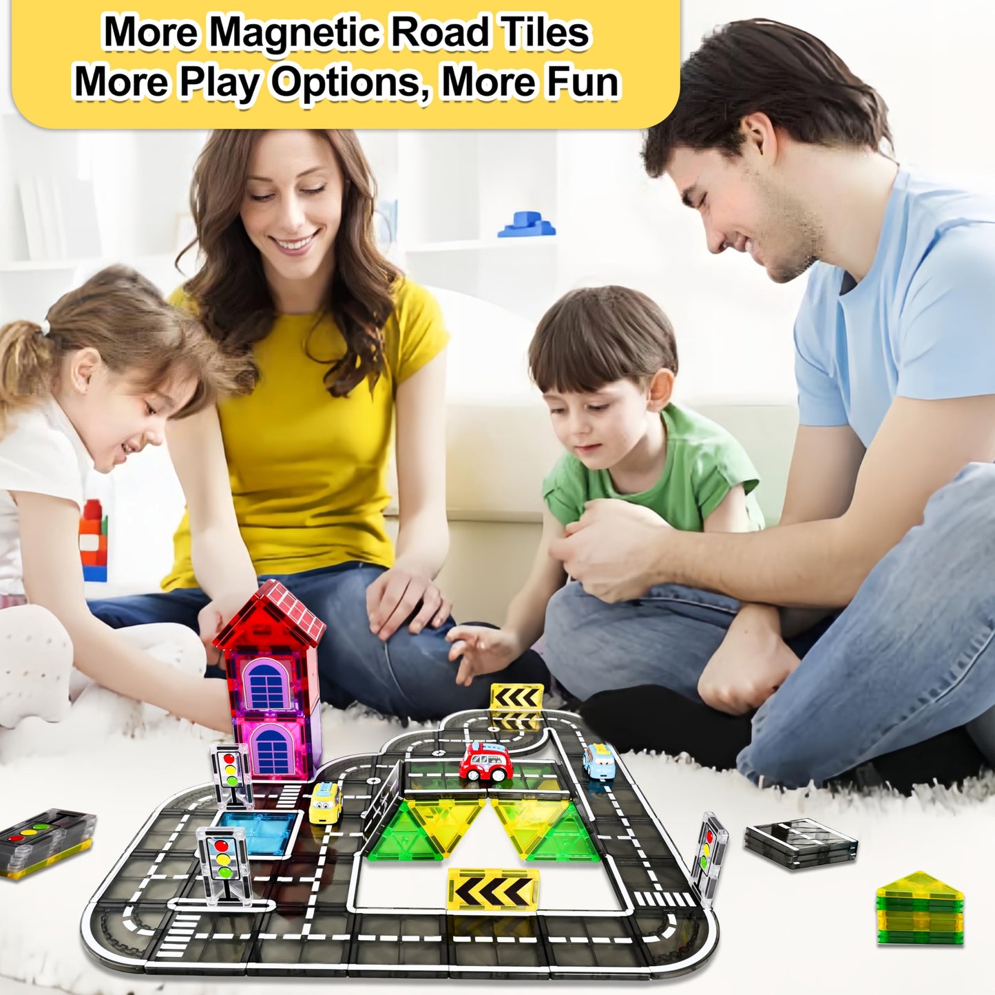 Drofex 82Pcs Magnetic Tiles Road, Magnetic Building Blocks Construction Toys For 3+Year Old Boys Girls, Kids Toys Montessori Toy