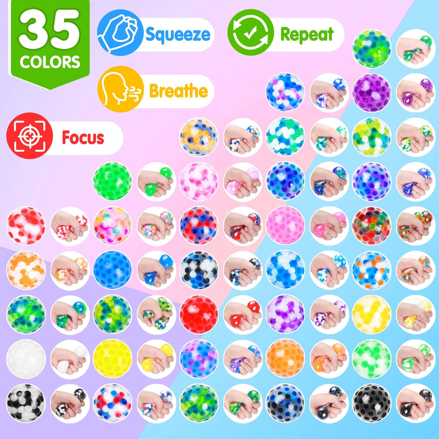 70Pcs Stress Balls-Squishy Stress Balls Bulk-Treasure Box Toys-Fidgets Prizes Bulk-Sensory Balls-Stress Balls For Adults -Classr