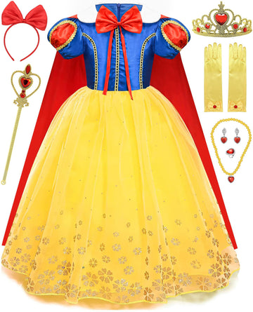 Gz-Laopaitou Girls Princess Costume Princess Dress Up Set Kids Halloween Party Cosplay Birthday Outfits With Cape