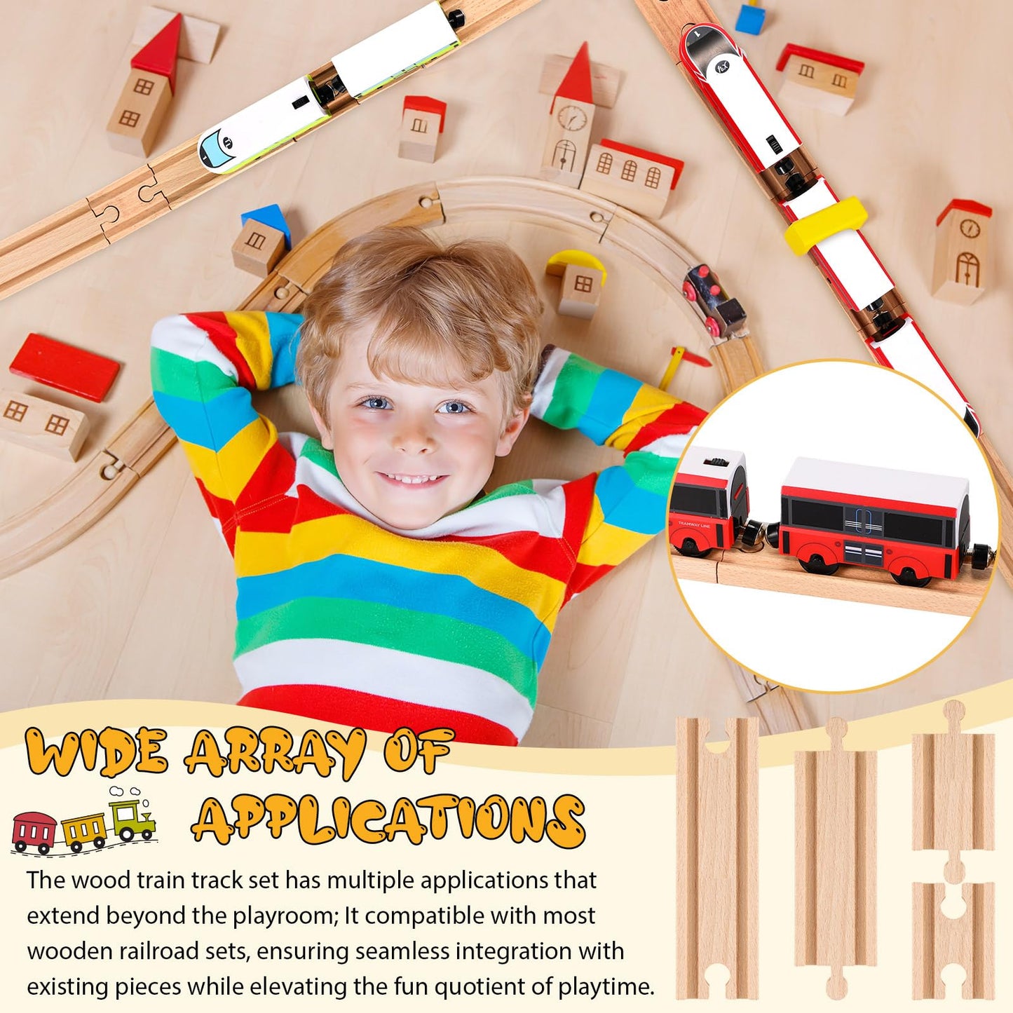 Liliful 8 Pcs Straight Wooden Tracks Expansion Train Track Adapters Male Male Female Female Train Track Accessories Railway Trai