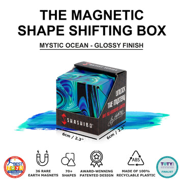 Shashibo Shape Shifting Box - Award-Winning, Patented Fidget Cube W/ 36 Rare Earth Magnets - Transforms Into Over 70 Shapes, Download Fun In Motion Toys Mobile App (Artist Series - Mystic Ocean)