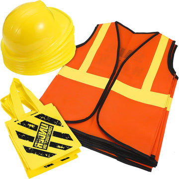 Satinior 24 Pcs Construction Dress Up Supplies Kids Costume Including Tote Bag Vest Construction Hat For Kids Age 3-8(Yellow, Orange)