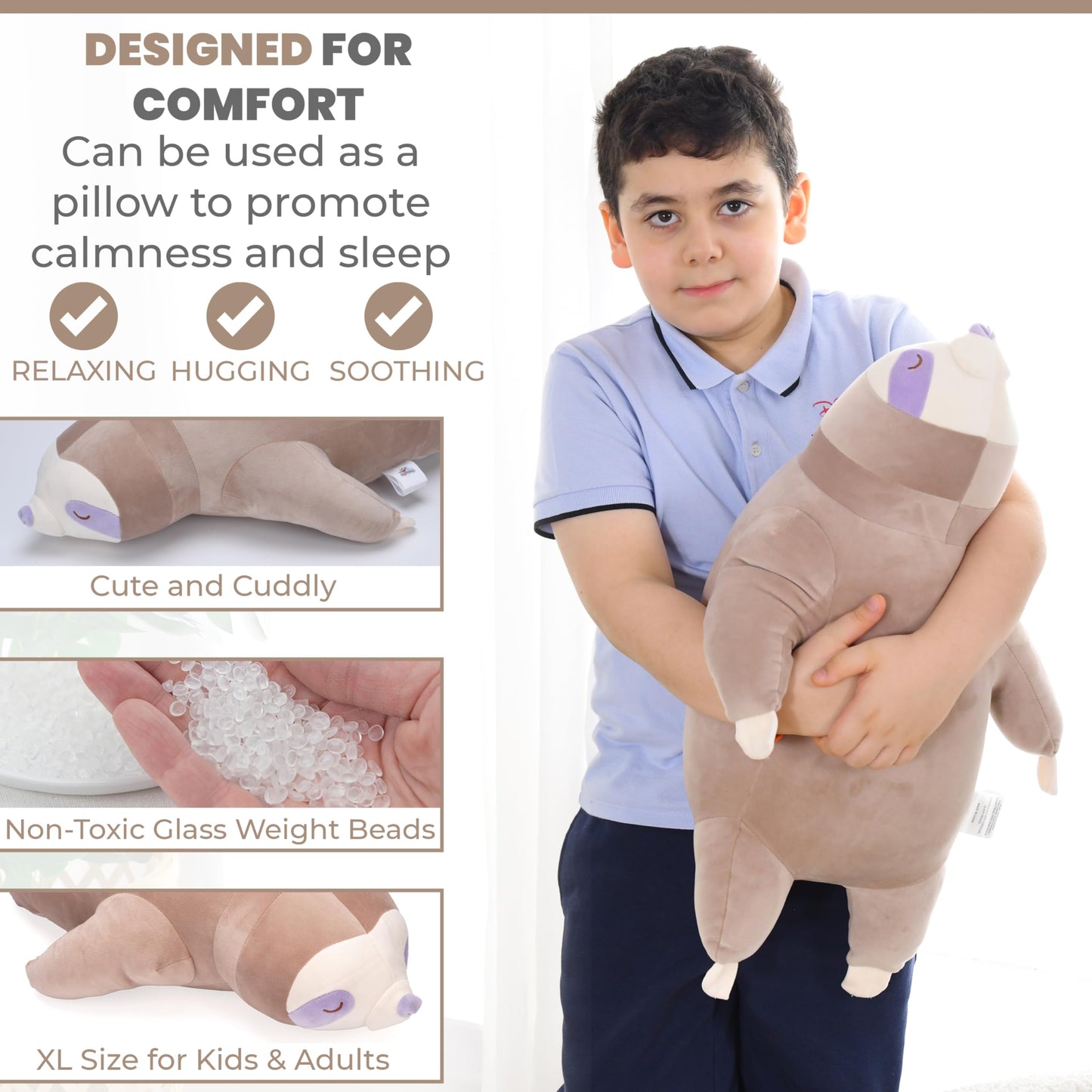 Zysmalat Weighted Stuffed Animal Sloth - Large Sloth Weighted Plush - 24 Inch - 4 Lbs - Stuffie Plushie - Sensory Soft Comfort C