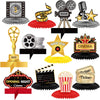 12 Pieces Movie Honeycomb Centerpiece Movie Night Party Decoration Microphone Ticket Star Video Paper Centerpiece Sign Movie Nig