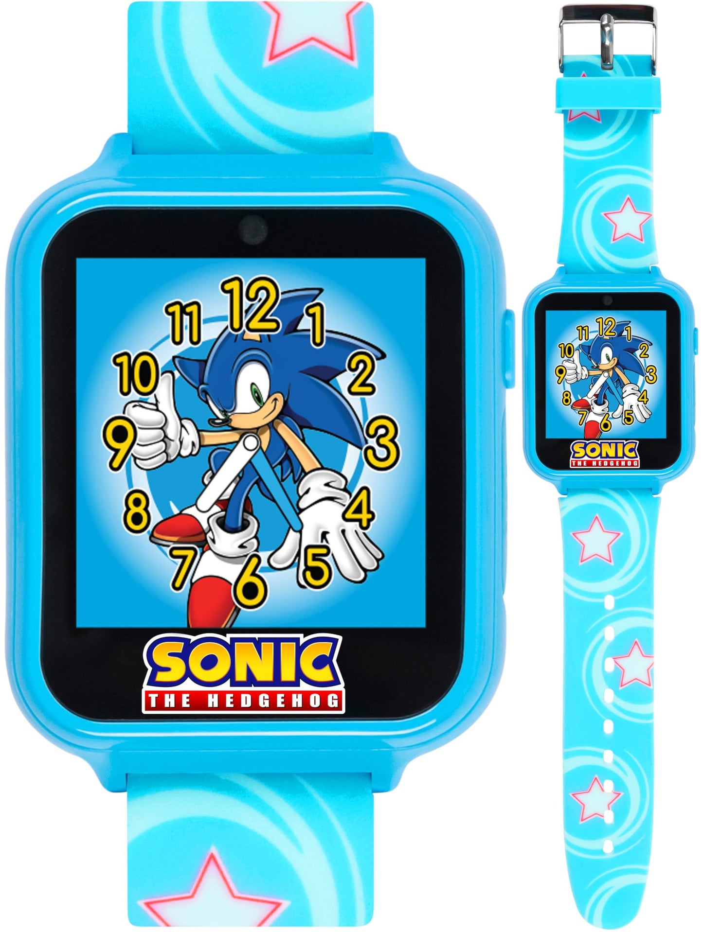 Accutime Kids Sega Sonic The Hedgehog Blue Educational Touchscreen Smart Watch Toy For Boys, Girls, Toddlers - Selfie Cam, Learning Games, Alarm, Calculator, Pedometer (Model: Snc4133Az)
