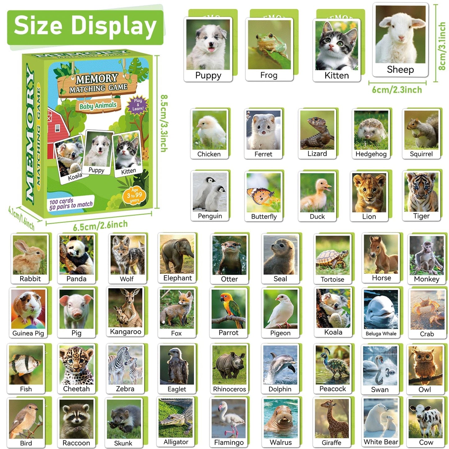 Gisgfim 50 Pairs Memory Matching Game Animal Babies Concentration Memory Card Educational Game For Kids Adults A Fun & Fast Baby