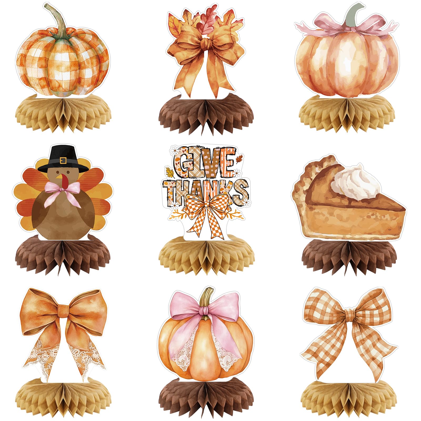 Weekgrat 9 Pcs Thanksgiving Centerpieces Party Decoration Fall Bows Table Centerpiece Pumpkin Turkey Bow Decor for Dinner Table 